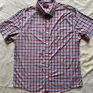 UNTICKit Men's Button Down Shirt Sleeve Slim Fit Shirt - Red, Blue, and White L